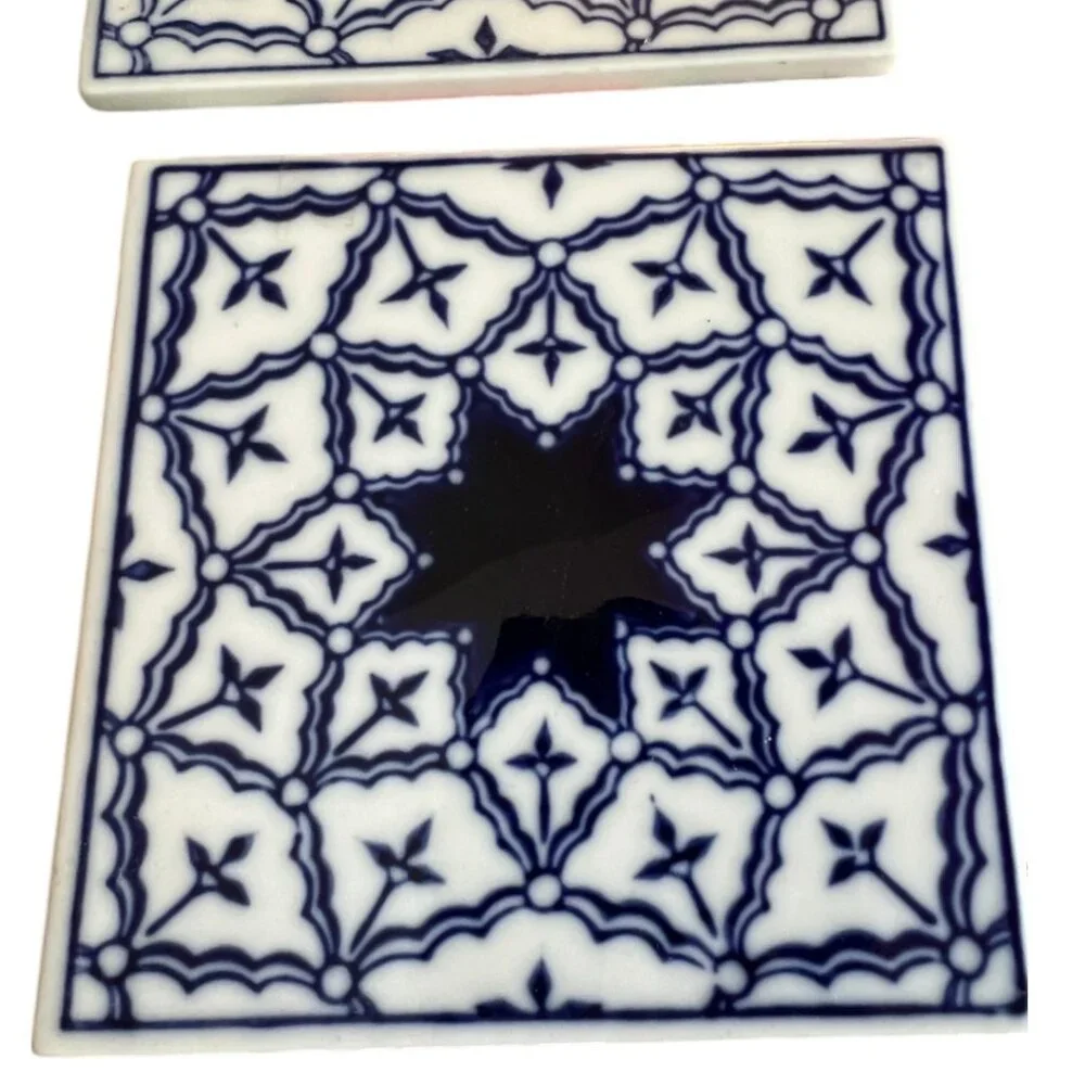 Set of 4 PIER 1 Chinoiserie COASTERS / Decorative Tiles Porcelain Bohemian - Picture 4 of 7